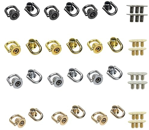 TINGWEN 24 Piezas Remaches para cuero con anilla Perno de metal y tornillo con anillo en D Remaches Botón Cabeza Redonda Remache Giratorio 360° Para cartera cuero DIY,sombrero,funda de teléfono (12mm)