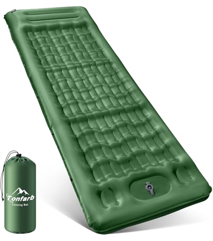 Tonfarb Isomatte Camping, 12CM Verdicktes Aufblasbare Matratze mit Fußpresse Pumpe, Ultraleicht Wasserdicht Luftmatratze Outdoor, Anti-Ripstop Schlafmatte für Wandern und Strand