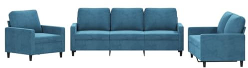 vidaXL Sofagarnitur 3-TLG., Sessel Couch mit Kissen, Sofa Wohnzimmersofa mit Armlehnen, Couchgarnitur Designsofa Sitzmöbel Polstermöbel, Blau Samt