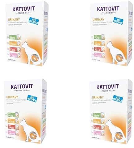 Kattovit Feline Diet Urinary Multipack | 4er Pack | 4 x 12 x 85 g | Nassfutter für Katzen | Zur Verringerung von Struvitsteinrezidiven und der Erkrankung der unteren Harnwege