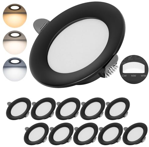 Lichtlord LED Einbaustrahler extra flach-230v 100mm, Ultraschlanke 7W Einbauleuchten LED Spot 3CCT Warmweiß/Naturweiß/Kaltweiß,Aluminium Deckenspots für Badezimmer,Küche,Wohnzimmer,10er-Set