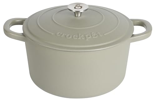 Crock Pot Artisan 7-Quart Round European Enameled Cast Iron Dutch Oven Pot With Lid - Matte Green