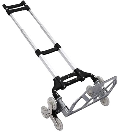 Aluminium Treppensteiger, Sackkarre Klappbar, Höhenverstellbarer Griff Transportkarre mit Elastischem Seil 75 kg Tragkraft für Umzug- Getränkekisten Einkauf