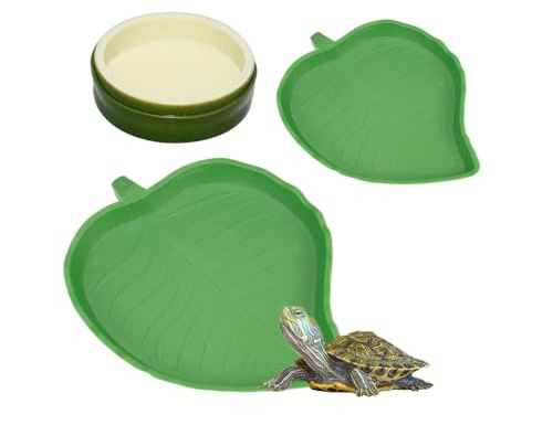 Bamyli 3 pezzi ciotola di acqua di cibo per rettili, abbeveratoio tartaruga, mangiatoia tartaruga, foglie a forma di cibo in acqua, ciotole per tartarughe, lucertole, criceti, 3 misure
