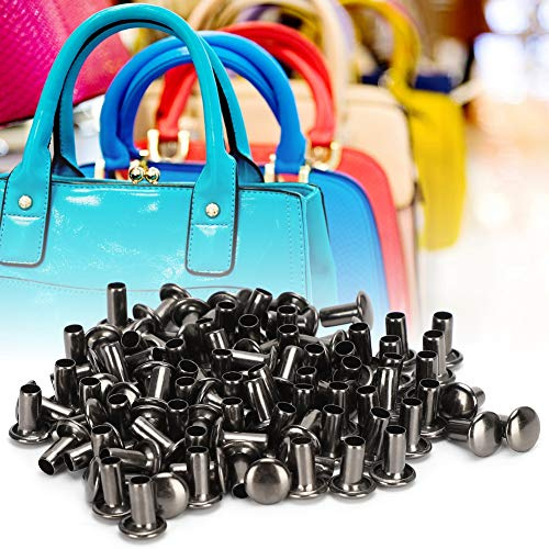 Emoshayoga Remaches huecos de doble cara, paquete de 200, 8 x 8 mm, cierre de tapa redonda plana negra para cajas y bolsas, accesorios de instalación de doble cara