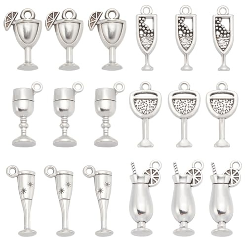 SUNNYCLUE 72Pcs Wine Theme Charm Set Antique Silver Alloy Metal Glass Bottle Drink Charms for Jewellery Making Charms Party DIY Bracelet Earrings Beginners