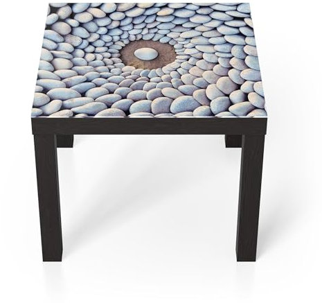 DEQORI Glastisch | schwarz klein 55x55 cm | Motiv Meditative Steinformation | ausgefallener Beistelltisch aus Glas | Hochglanz Couchtisch fürs Wohnzimmer | moderner Couch Tisch mit Design