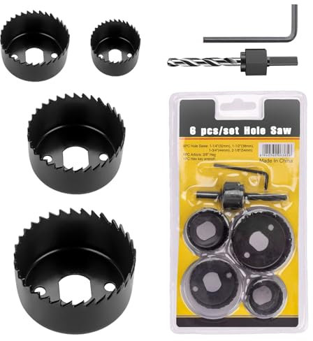 6PCS Hole Saw Kit, 32, 38, 44, 54mm Carbon Steel Hole Saw Tooth Kit, Adjustable Hole Cutter, Holesaw Drill Bit Tools For Cutting Wood Aluminum Plate Plastic