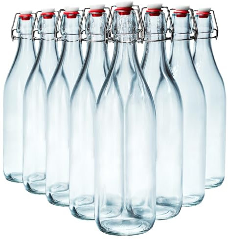 Danmu Art 8PCS 1L Glass Bottles with Swing Top Brewing Bottles Airtight Preserve Bottle for Home Brewing Oil Vinegar Beer Wine Cider Soda 1000ML/35oz