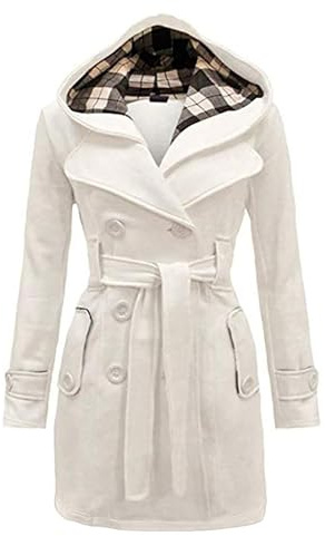 PUDANA Abrigo Tipo Duffle Color Sólido Peludo Abrigo Con Cuello De Piel Abrigo Tipo Tartán Clásico Abrigo Con Bolsillos Para El Traslado Chaqueta Blanco L