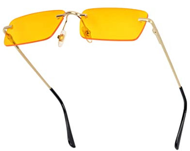 besbomig Occhiali da Sole Rettangolari Senza Montatura Donna Uomo Retrò Quadrati Ultra Piccoli Antiabbagliamento Occhiali da Festa in Metallo Moda UV400 Protezione