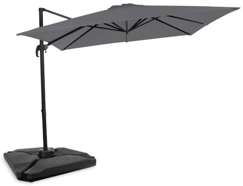 VONROC Ombrellone da giardino a Sbalzo Pisogne 300x300 cm – Ruotabile 360° e Inclinabile – Telaio in Alluminio – Telo UPF 50+ – Set Completo con 4 Piastrelle Base Premium – Copertura Inclusa Grigio