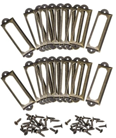 sourcing map Metal Label Holders, 60x17mm 20pcs File Name Card Tag Label Holder Frame for Office Library Drawer Cabinet Shelves, Bronze Tone