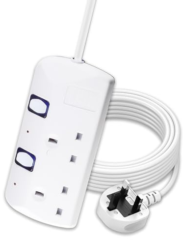 3M Extension Lead, 2 Gang Extension Lead With separate switch | 3 Metre Extension Lead with 13A Fuse UK Plug, 2 Plug Extension Lead Wall-mountable