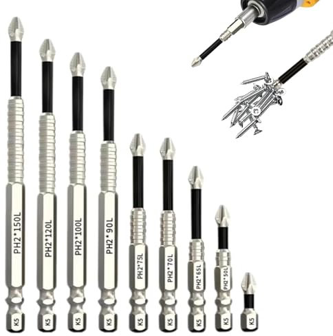 High Magnetic Screwdriver Drill Bit Set, 9Pcs Strong Magnetic Impact Driver Bit Set Anti Slip Electric Screwdriver Bits for Impact Driver 25 50 65 70 75 90 100 120 150mm (9Pcs)