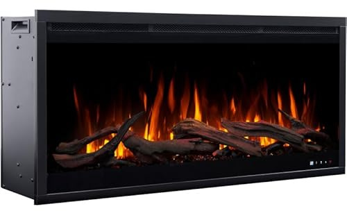 AFLAMO Chimenea Eléctrica LED Royal 3D 160, Montaje Empotrado, Control por App, Compatible con Alexa, Calefacción y Efectos de Llama Multicolor, con Sonido y Calefacción (160x48x22)