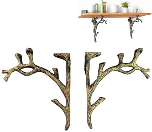 Support Équerre Murale Triangle en Fonte, Lot de 2, Style Laiton Antique, Support d'Étagère pour Tablette en Bois