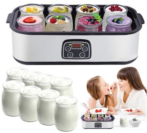 Yogurt Maker with LCD Display - 1400ML (1.4L) Capacity, Adjustable Time & Temp Control, Includes 6 Glass Jars (180ML / 6oz) - Great Gift Idea
