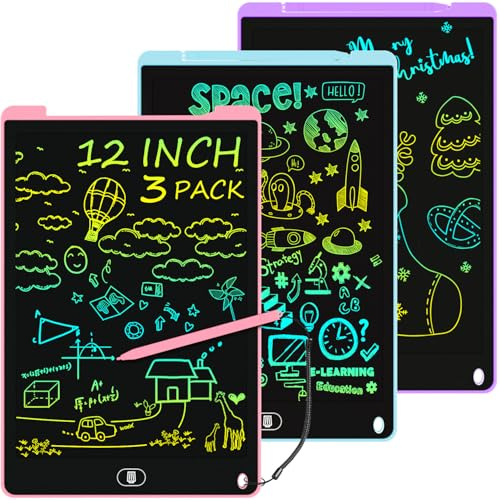 Electight 3 Pack 12 Inch LCD Writing Tablet for Kids, Colorful Doodle Board, Eye Protection Drawing Tablet with Lock & Erase FUNC, Birthday Gifts and Toys for 3-8 Year Old Boys(Blue, Pink, Purple)