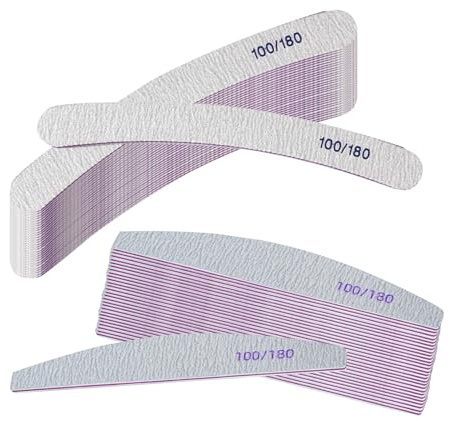 60 Stück Nagelfeile 100/180 Profi-Set: Doppelseitige Feilen für Gelnägel, nagelfeilen naturnägel, Premium Nagelfeile Gelnägel mit Schmirgelpapier (Waschbar, Kein Einweg!)