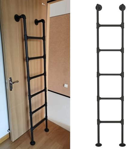 Scaletta da parete nera per soffitta in ferro per dormitori, biblioteche, magazzini, ponti, camper e barche, capacità 150 kg (280 cm)