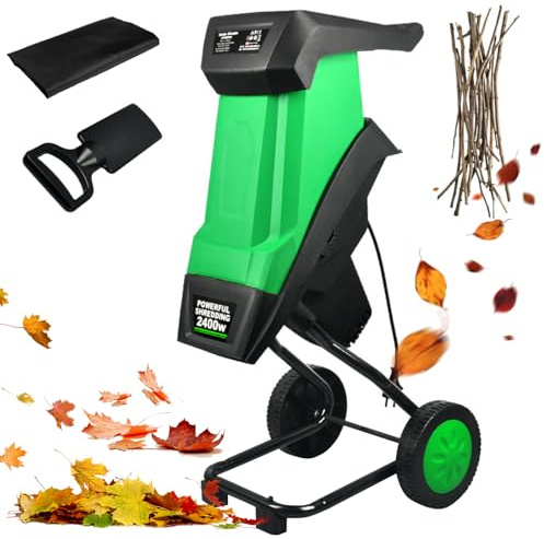 Electric Garden Shredder and Wood Chipper, 2400W Heavy Duty Mulcher for Yard Cleanup and Composting, 4500rpm with 4cm Maximum Cutting Diameter