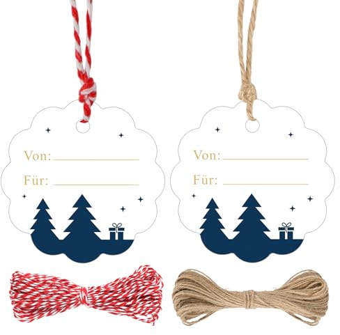 G2PLUS 6CM Von Für Geschenkanhänger: Namensschild Weihnachtsanhänger mit Schnur für Geschenke, 100 Stk Dekorativ Etiketten für Weihnachten, Feiertag, Festival Geschenkverpackung, Weiß und Blau