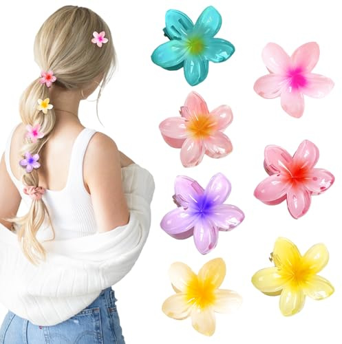 7 pinzas para el pelo con flores hawaianas: pinzas antideslizantes de 4 cm para mujeres y niñas, accesorios de verano para cabello medio a grueso.