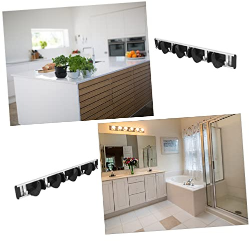 AKOOSY Estante de Metal para Escobas de Pared 5 Ganchos de Aluminio, Fácil Instalación y Gran Capacidad, Adecuado para Cocina y Trastero Negro