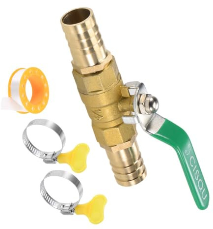 TA-VIGOR Ball Valve Shut-Off Valves, 2 Way 19mm Brass Ball Valve Adapter, Hose Barb Tube Fittings with 90 Degree Non-Slip Handle with Clamps–1 PCS