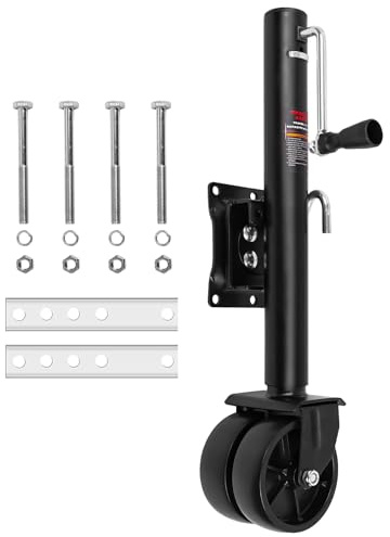 2000 lbs Trailer Jack with Wheel, with Bolt-on Mounting Hardware, 12 Inch Lift, Capacity Swivel Boat Trailer Jack with Dual Wheel 6 Inch Swing Back RV Camper