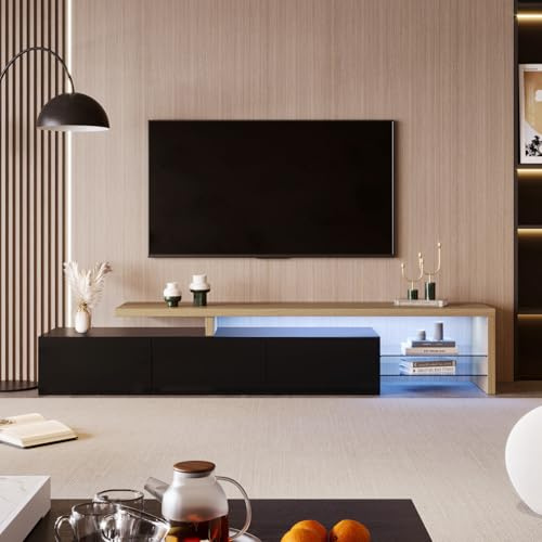 KSFASHZ Mesa de Televisión Salón LED, Mueble TV Negro LED, 200×39×42cm, Mesa Televisión Salón 200 cm Mueble Télé Habitación Negro Mueble TV LED 200 cm Mueble Télé Negro Mesa TV Salón Mueble de Télé