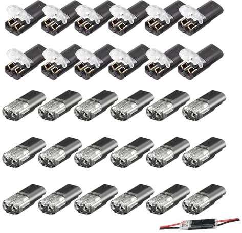 Set di 30 connettori elettrici impermeabili, connettori per auto a 2 pin con fibbia di bloccaggio, connettore per cavo a 2 fili convenienti e rapidi per cavo 18-22 AWG auto camion