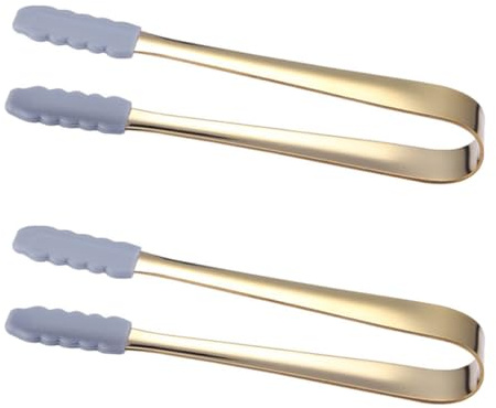 TOPPERFUN 2 Pinzas Para Hielo De Acero Inoxidable Silicona, Pinzas De Azúcar y Comida, Antideslizantes y Multifuncionales, Adecuado Para Buffet, Bar, Fiesta o Uso Cocina