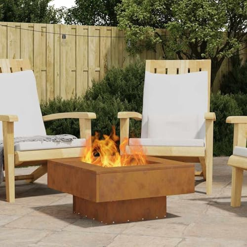 Gecheer Fogata Exterior Cuadrada, Resistente al Calor y Óxido, Acero, Marrón, para Jardín y Reuniones Modelo YJXQY-858955ES