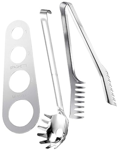 TOYANDONA Ensemble 3 Pièces Ustensiles pour Pâtes en Acier Inoxydable, Règle de Mesure Spaghetti, Pince à Pâtes Portable, Outil Cuisine Pratique pour Maison, Pique-Niques et Restaurant