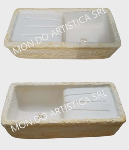 Lavello, Lavandino, In Cemento, Lavabo, Fontana, Vasca Con Gocciolatoio, L 80X40 H 22 CM olore Sfumato Giallo Ocra Per Esterno Da giardino Mondo Artistica