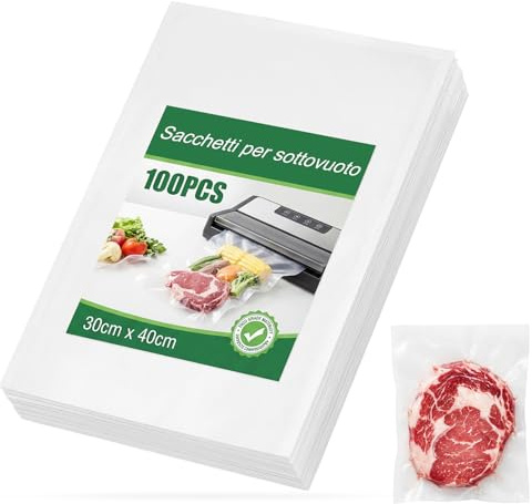 Sacchetti Sottovuoto Alimentari 100 Buste 30x40 cm – Senza BPA, Goffrati, Compatibili Tutte Macchine Sottovuoto, Ideali per Conservazione e Cottura Sottovuoto