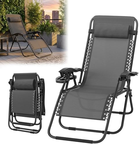 ACXIN Liegestuhl Klappbar Extra Breit, Sonnenliege und Gartenliege Wetterfest mit Zwei-Stufen-Rückenverstellung, Campingstuhl Faltbar für Balkon und Terrasse, Stabil bis 120kg(Anthrazit, 1 Stück)