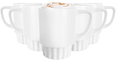 Glasmark KROSNO 1992 Kaffeebecher Keramik Tassen - 6er Set 500 ml - Klassische Kaffeetassen mit Henkel für Büro und Zuhause - Spülmaschinenfeste Becher für Heißgetränke - Zoya Weiß