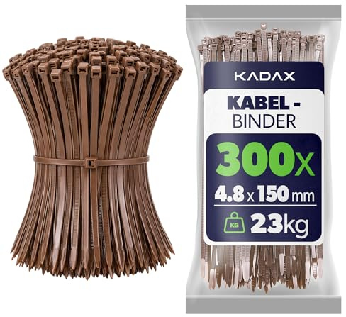 KADAX Fascette Fermacavi 150 x 4,8 mm Marroni, Set da 300 in Nylon con Trazione 23 kg per Gestione Cavi in Casa, Giardino, Officina e Ufficio