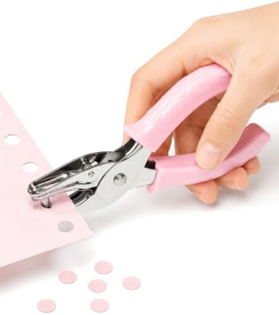 XUKZIMA Perforadora Circular 1 Unidad, 6 mm, Color Rosa Morandi, Corte Redondo Suave con Sistema Anti-Rasguños, Ideal para Manualidades y Papelería sin Dolor de Manos