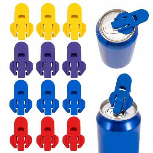 ARYIMYDP 12 Piezas Abrelatas Set, Abrelatas y Tapa 2-en-1, 4 Colores Rojo Azul Morado Amarillo 3 Piezas Cada Uno, Abrelatas Plástico para Cerveza Cola Refresco, Fiesta Camping Picnic