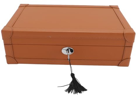 SUPYINI Förvaringsbox för klockor, 10 fack, PU-läderklocka vitrinskåp med mjuk, dammavvisande inre design för resor (brun)