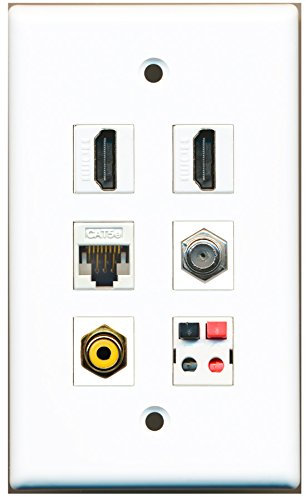 Riteav – 2 porta HDMI 1 RCA giallo 1 cavo coassiale tv- F-Type 1 Port CAT5e Ethernet bianco 1 porte speaker piastra da muro