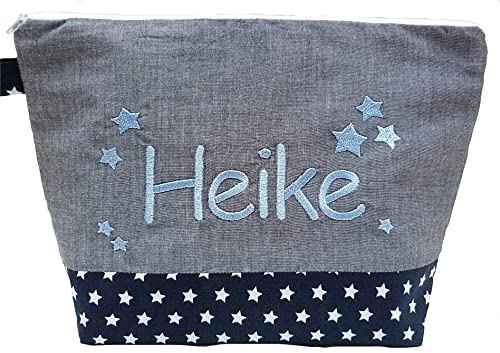 bestickte KULTURtasche - 3 STERNE - WICKELtasche - WINDELtasche - TASCHE - Kulturbeutel - Waschtasche - Bag *WunschNAME* - 20 Schriftarten Geschenk, Name