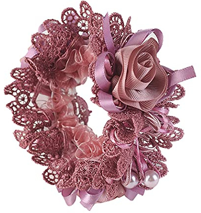 KABELIFE Haargummis Blumen mit Perlen Elastisches Haarband Haargummi Srunchies Pferdeschwanz-Halter Haar Seile für Frauen Mädchen (Bohnenpaste Lila)