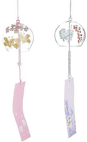 BENECREAT 2PCS Japanische Windspiele Pink & Lila Glas Windglocken Handgefertigte Anhänger Für Geburtstagsgeschenk Und Wohnkultur
