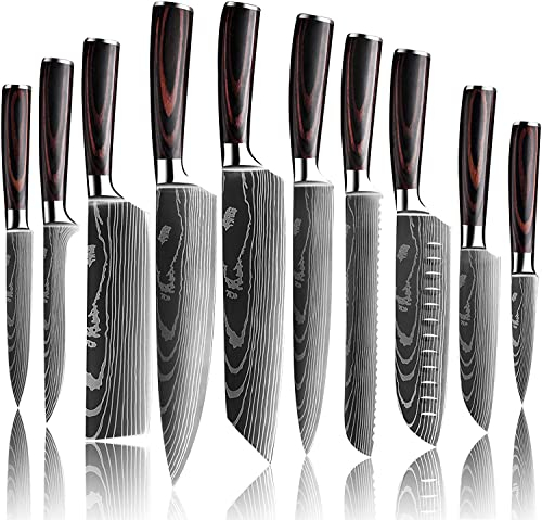 Dfito Messerset, 10-teiliges Küchenmesser Set mit Messerlängen 9,5-20cm Extrem Scharf mit Griffen für Profiköche und Anfänger Gleichermaßen Edelstahl Kochmesser Profi Messer