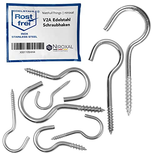 NietFullThings Schraubhaken Edelstahl V2A (A2) Ø3,3 mm x 60 mm – 2 Stück – Deckenhaken, Wandhaken, Aufhängehaken